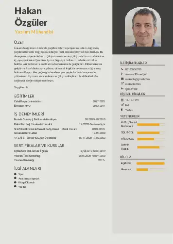 Yazılım Mühendisi Cv Örnekleri cv indir